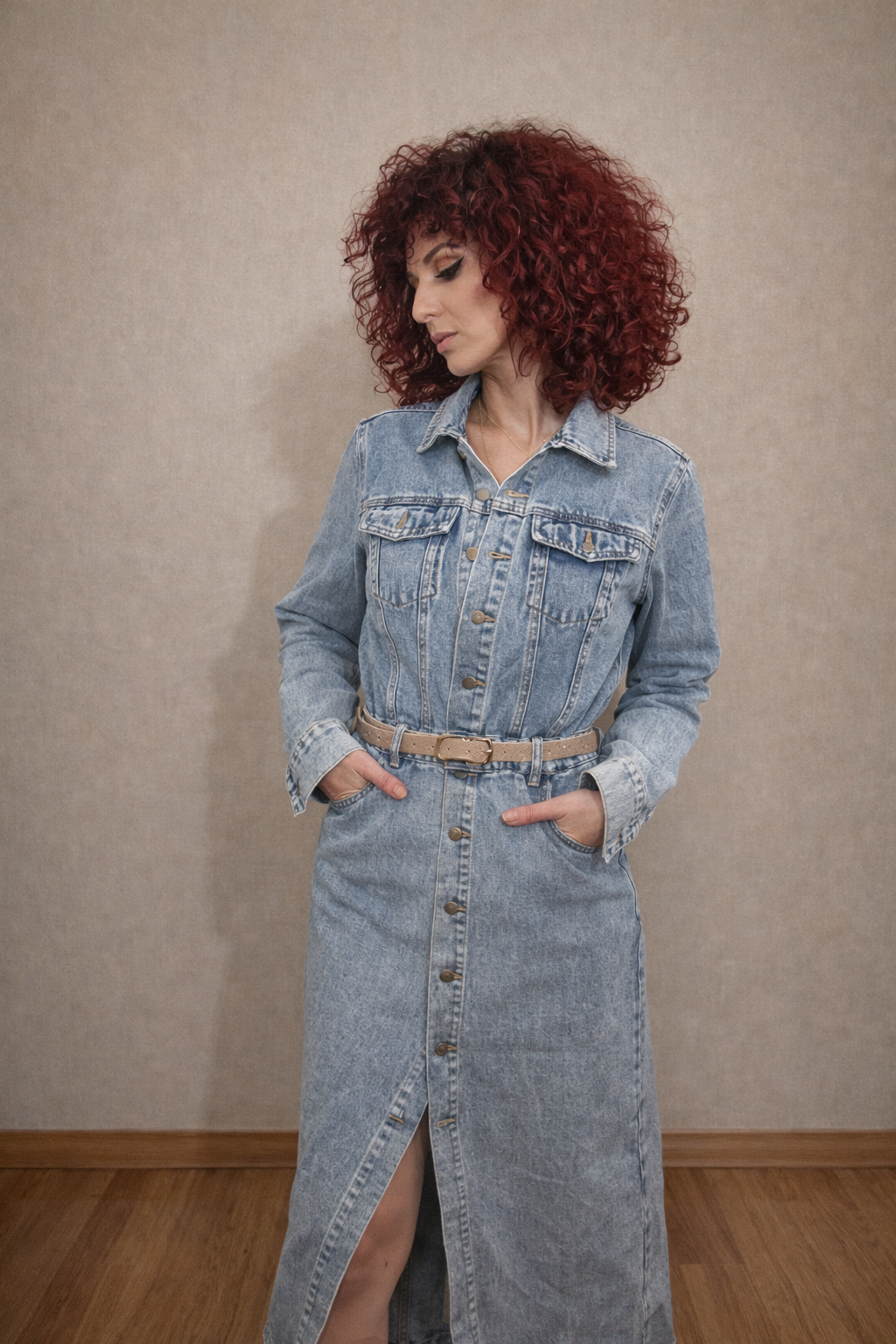 Τζιν Μίντι Φόρεμα Με Κουμπιά