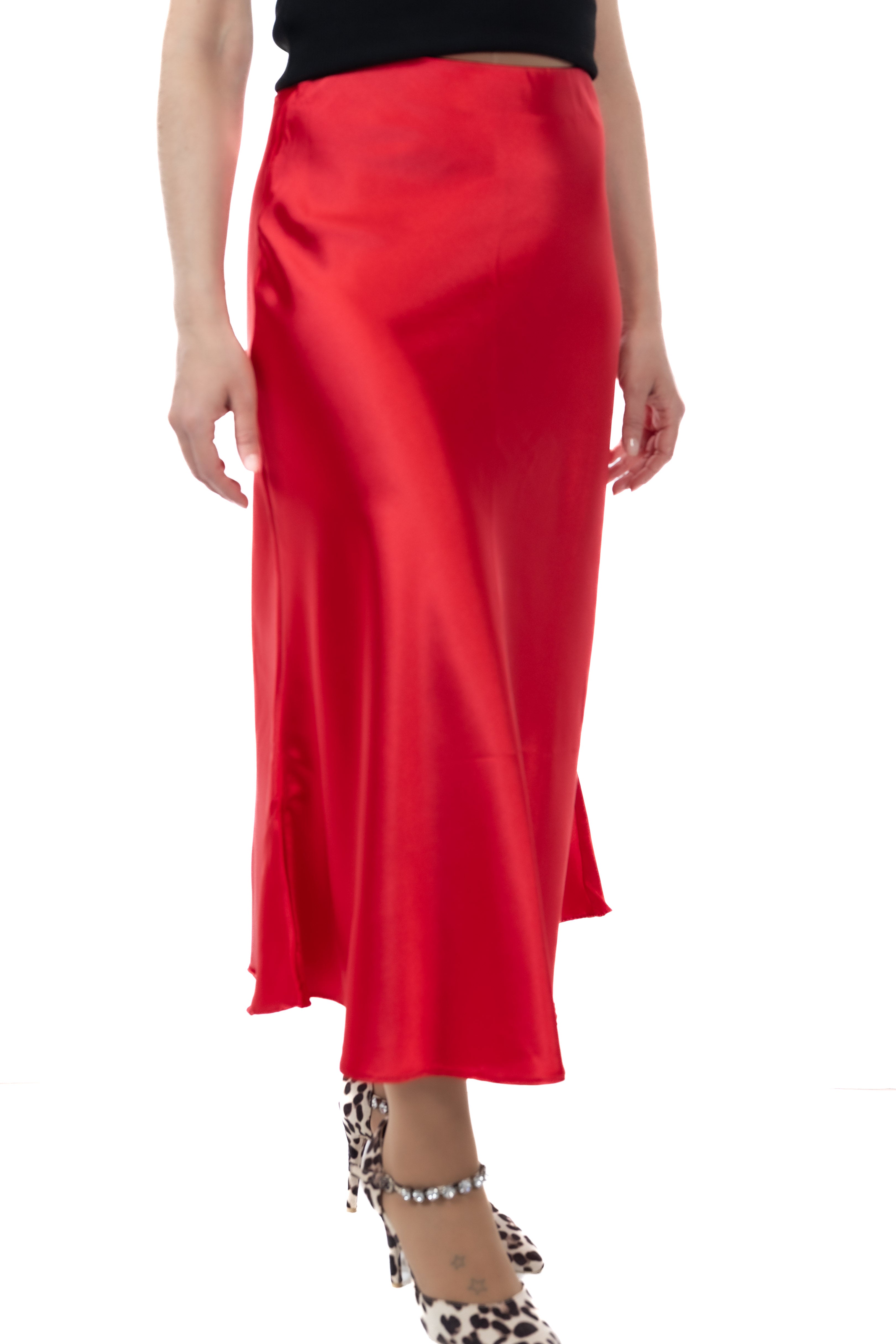 Κόκκινη σατέν midi φούστα