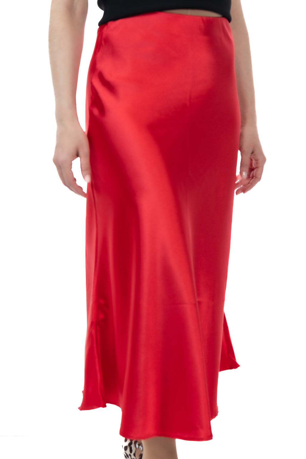 Κόκκινη σατέν midi φούστα