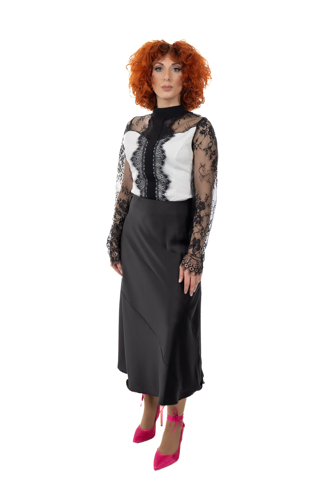 Μαύρη Σατέν Midi Φούστα