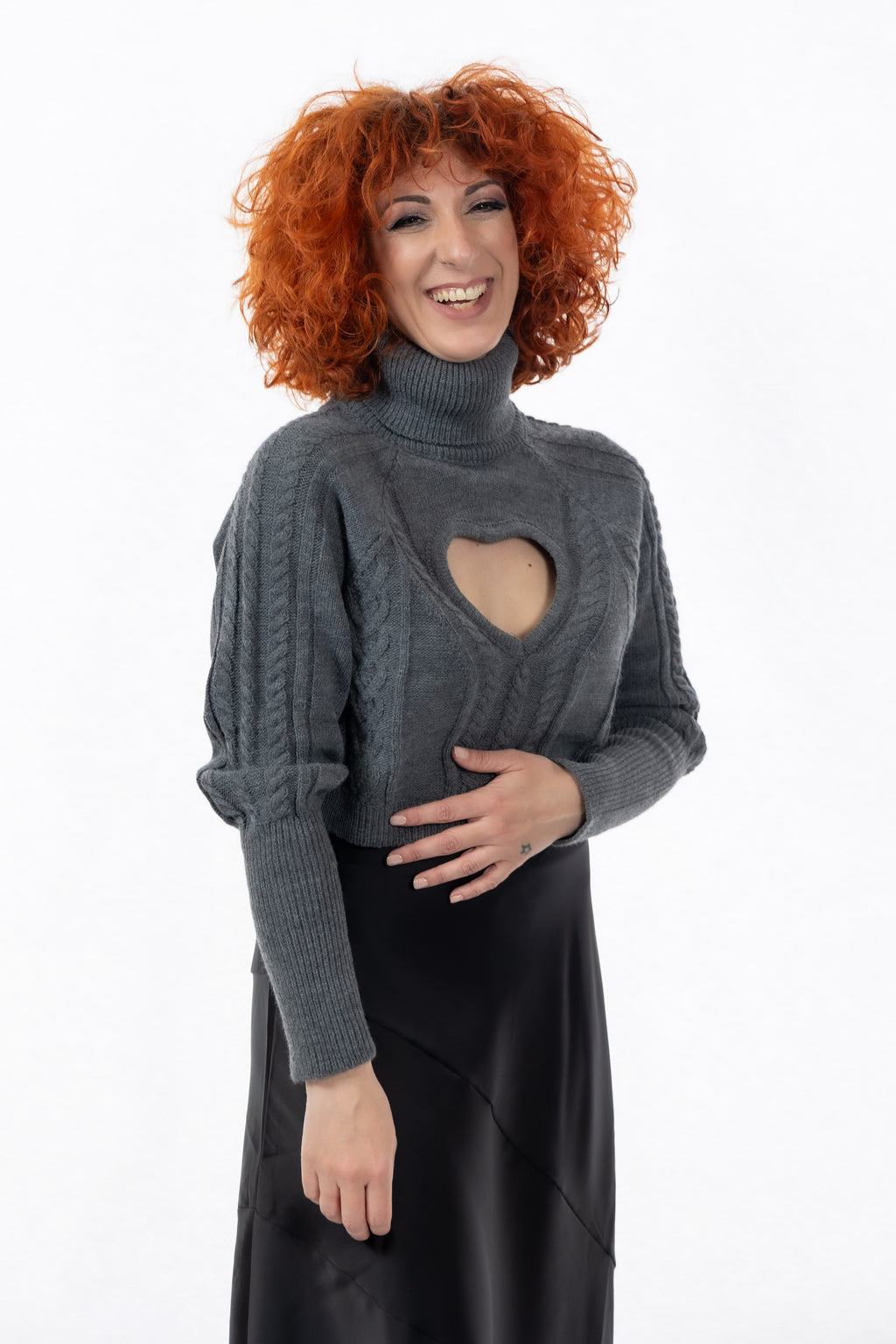 Γκρι Πλεκτό με Άνοιγμα Καρδιά One Size