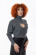 Γκρι Πλεκτό με Άνοιγμα Καρδιά One Size