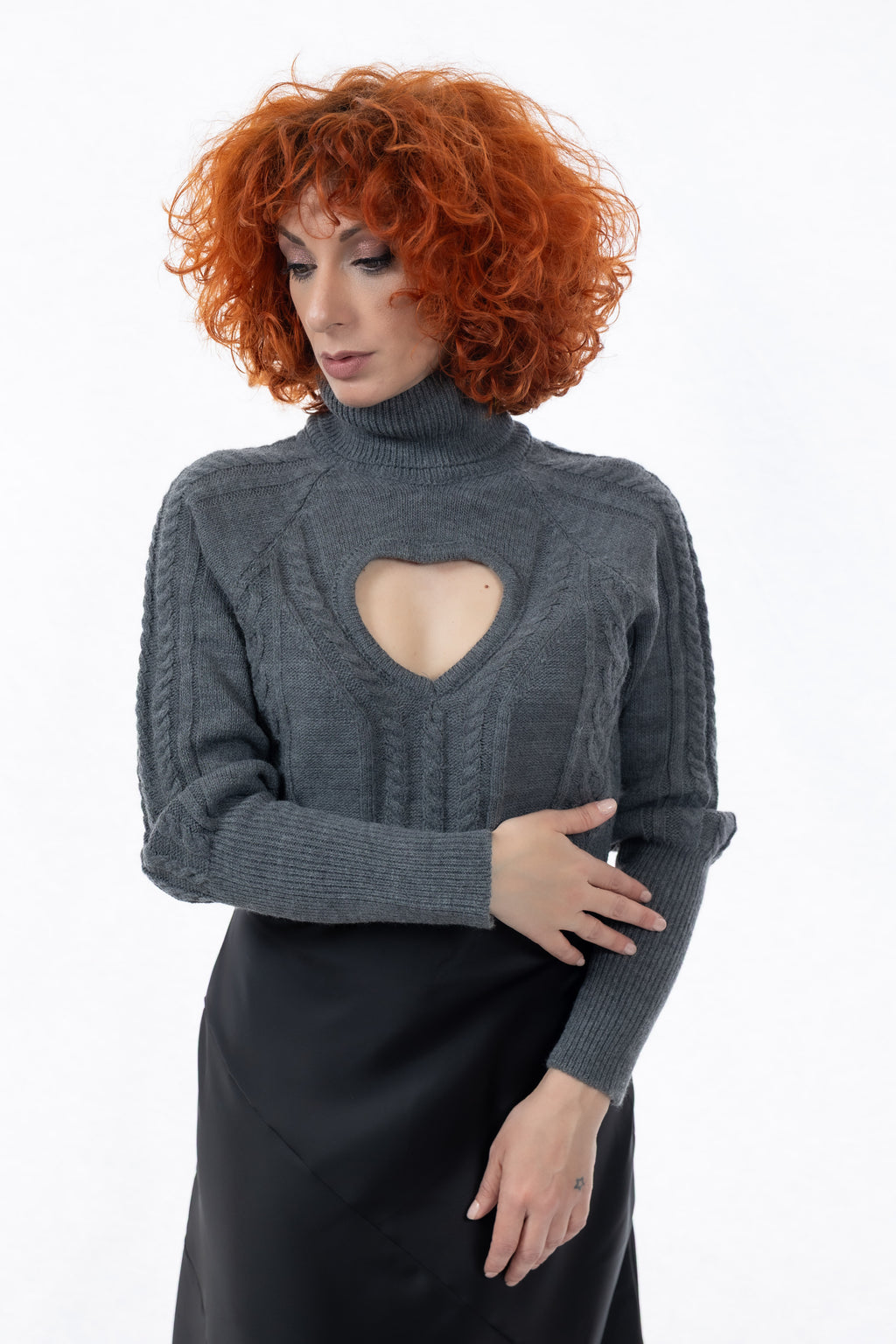 Γκρι Πλεκτό με Άνοιγμα Καρδιά One Size