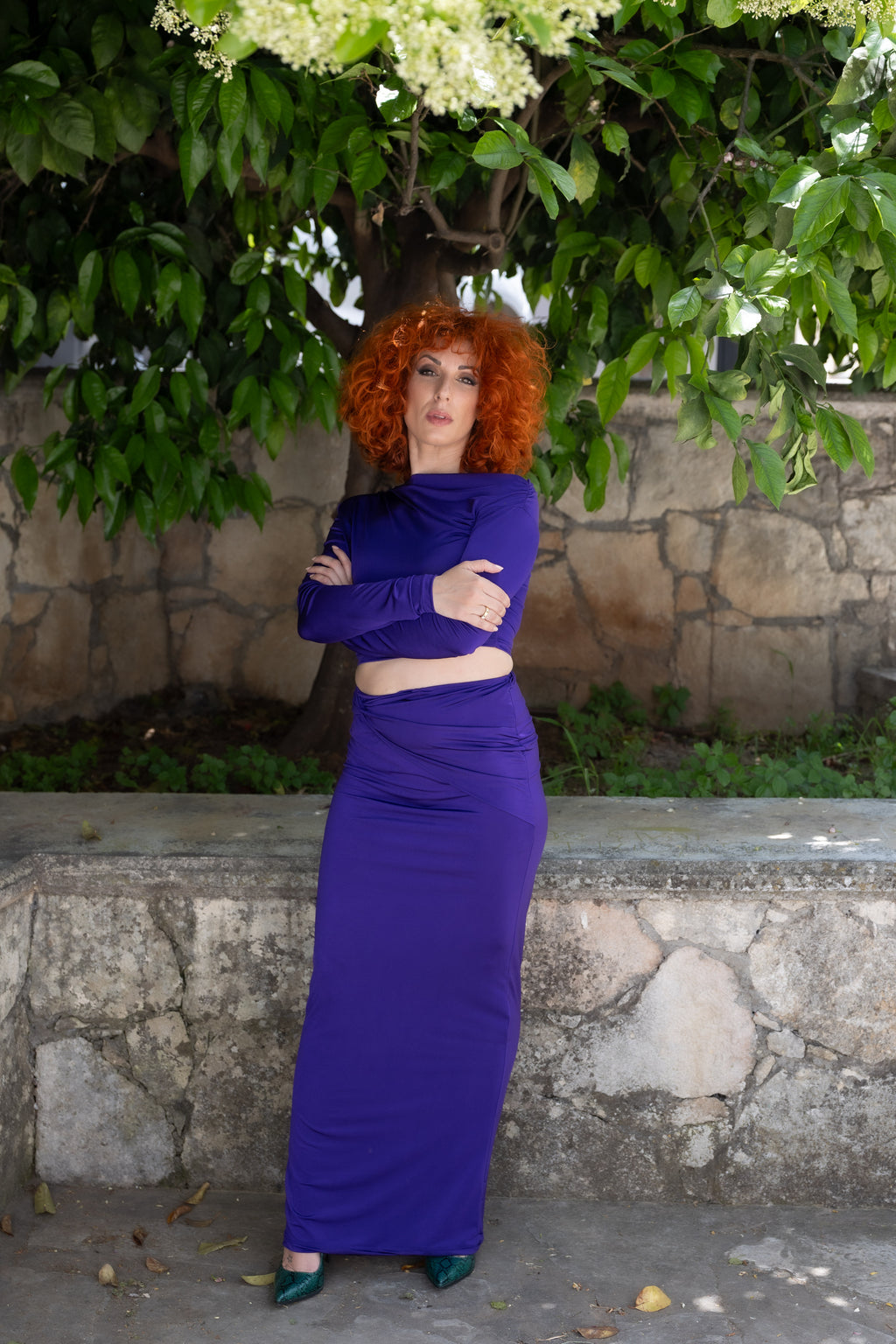 Μωβ Βραδινό Σετ με Crop Top & Maxi Φούστα