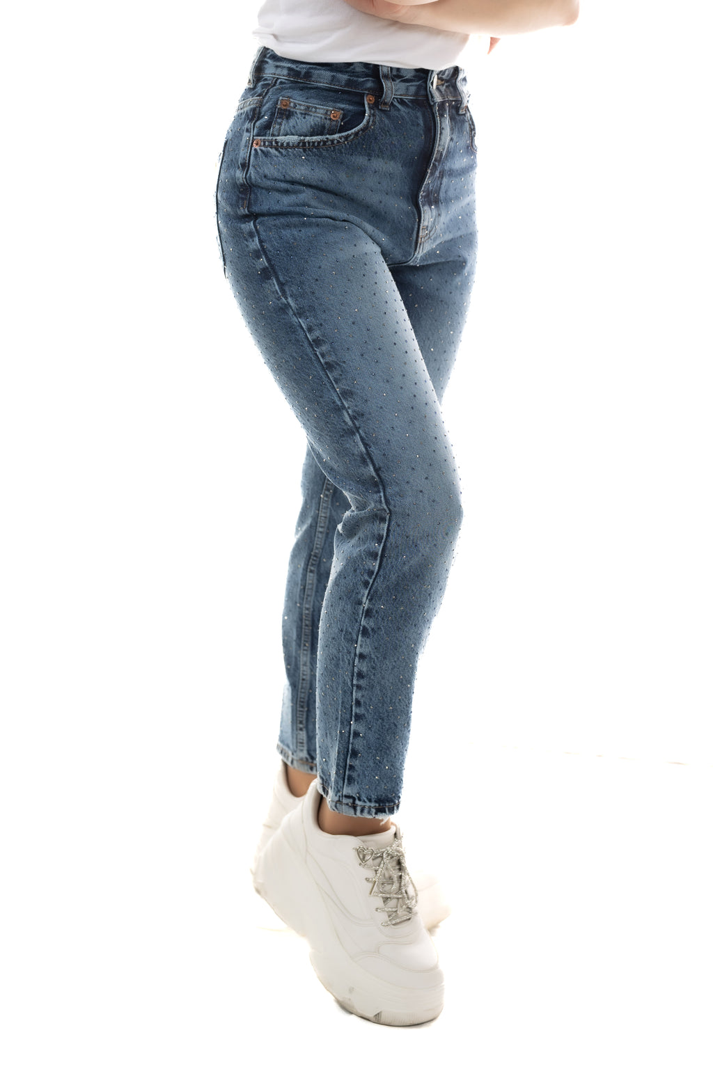 Ankle Denim με Διακριτικά Strass