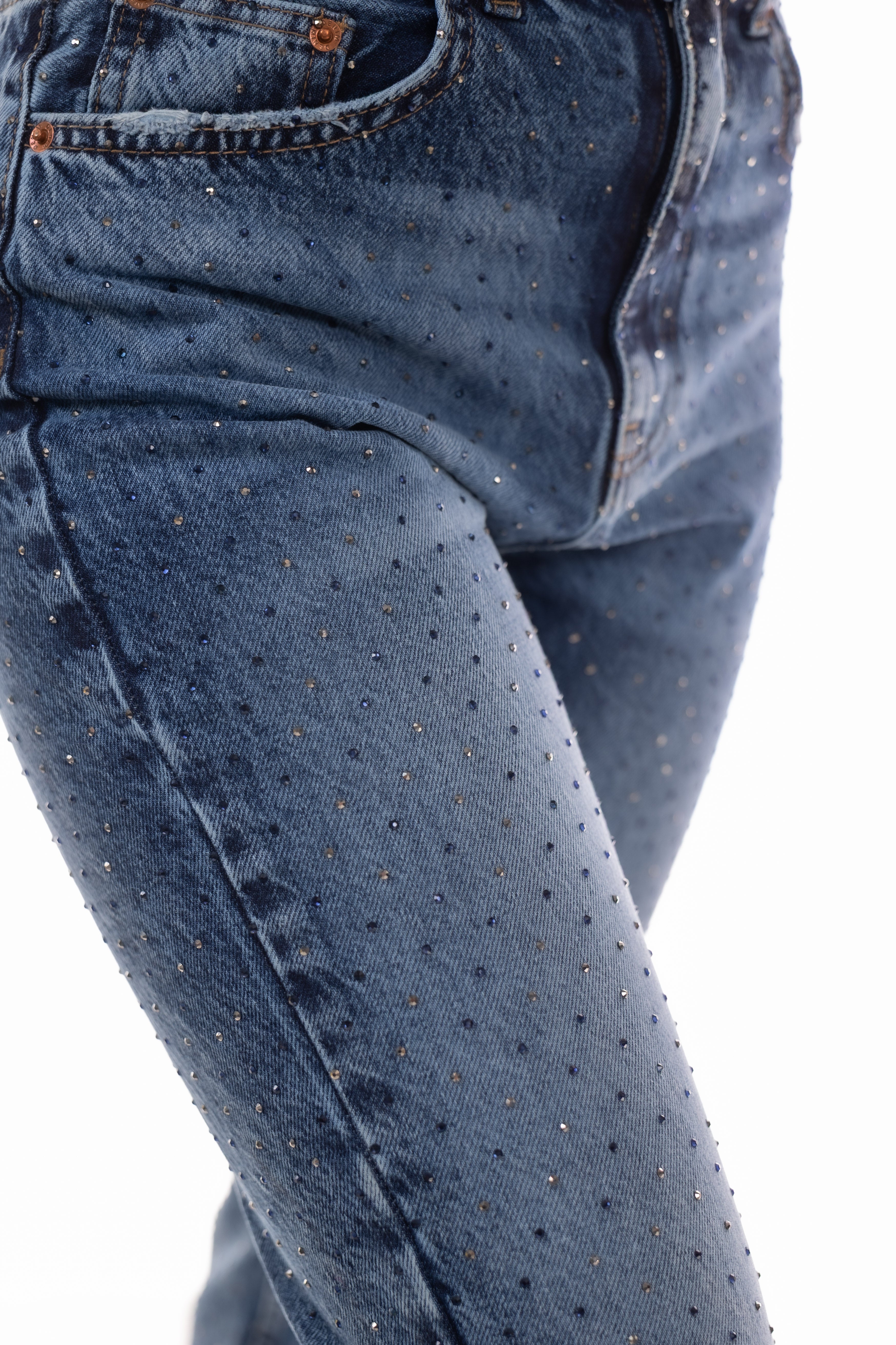 Ankle Denim με Διακριτικά Strass