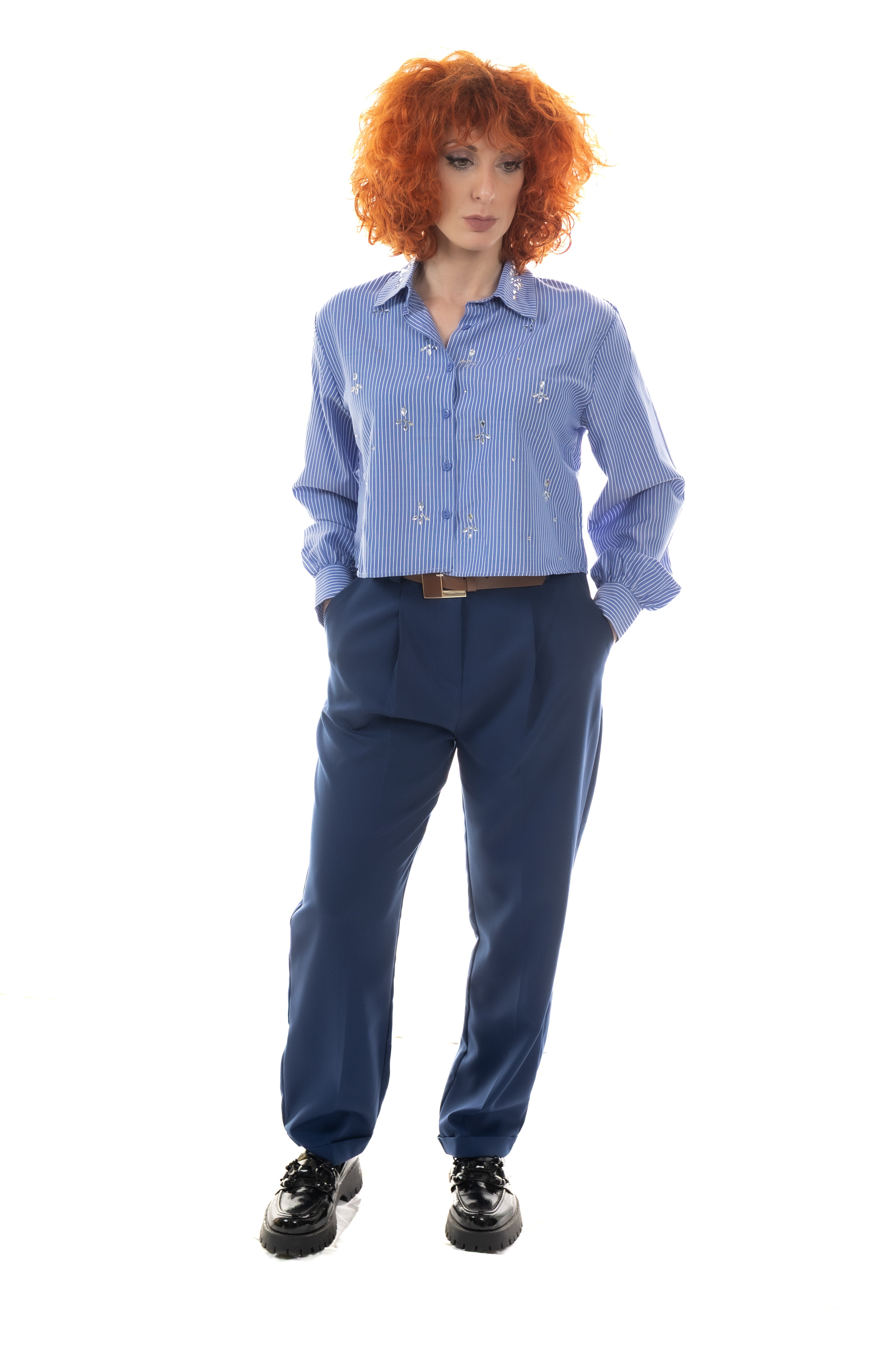 Ψηλόμεσο Παντελόνι με Ρεβέρ & Ζώνη