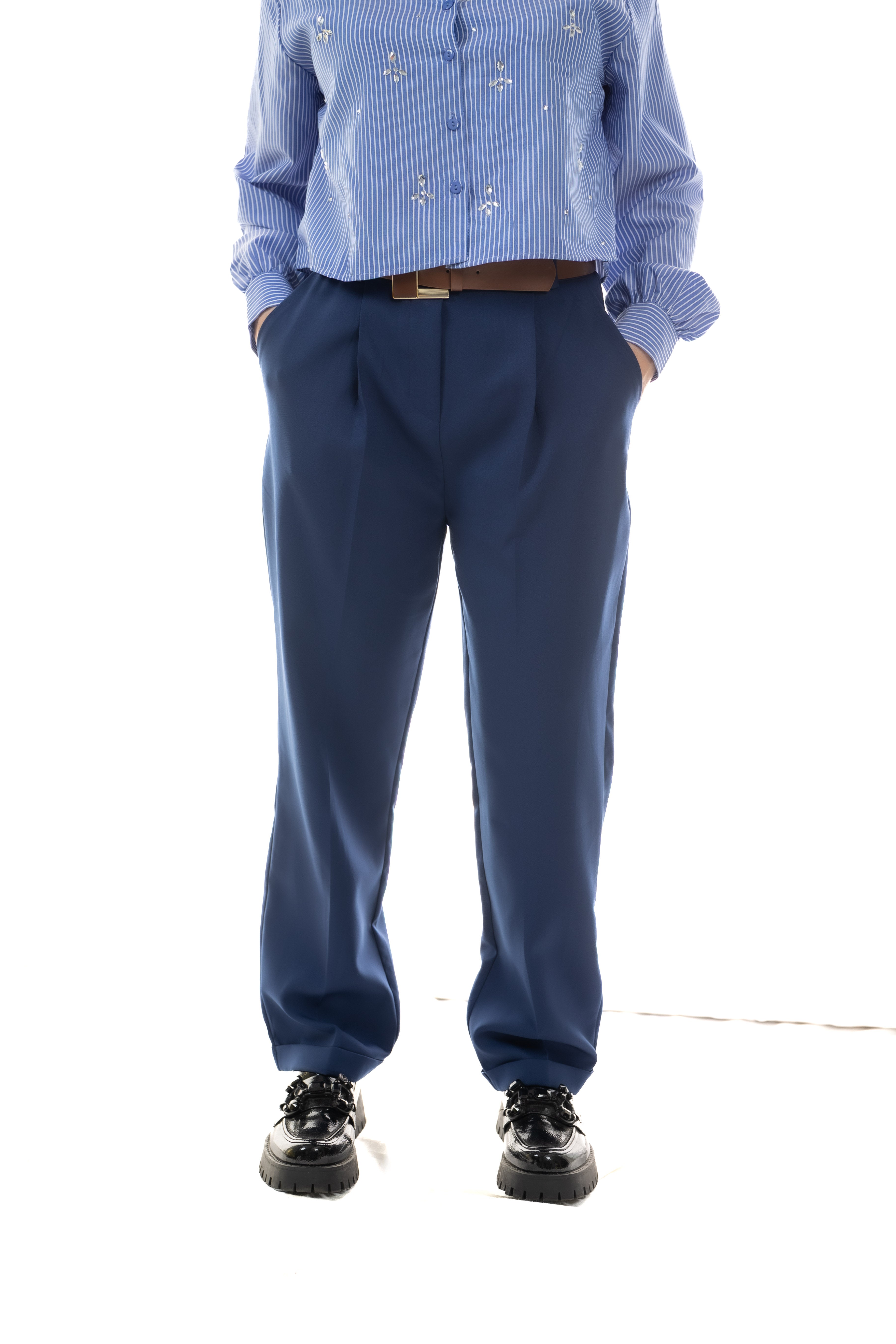 Ψηλόμεσο Παντελόνι με Ρεβέρ & Ζώνη