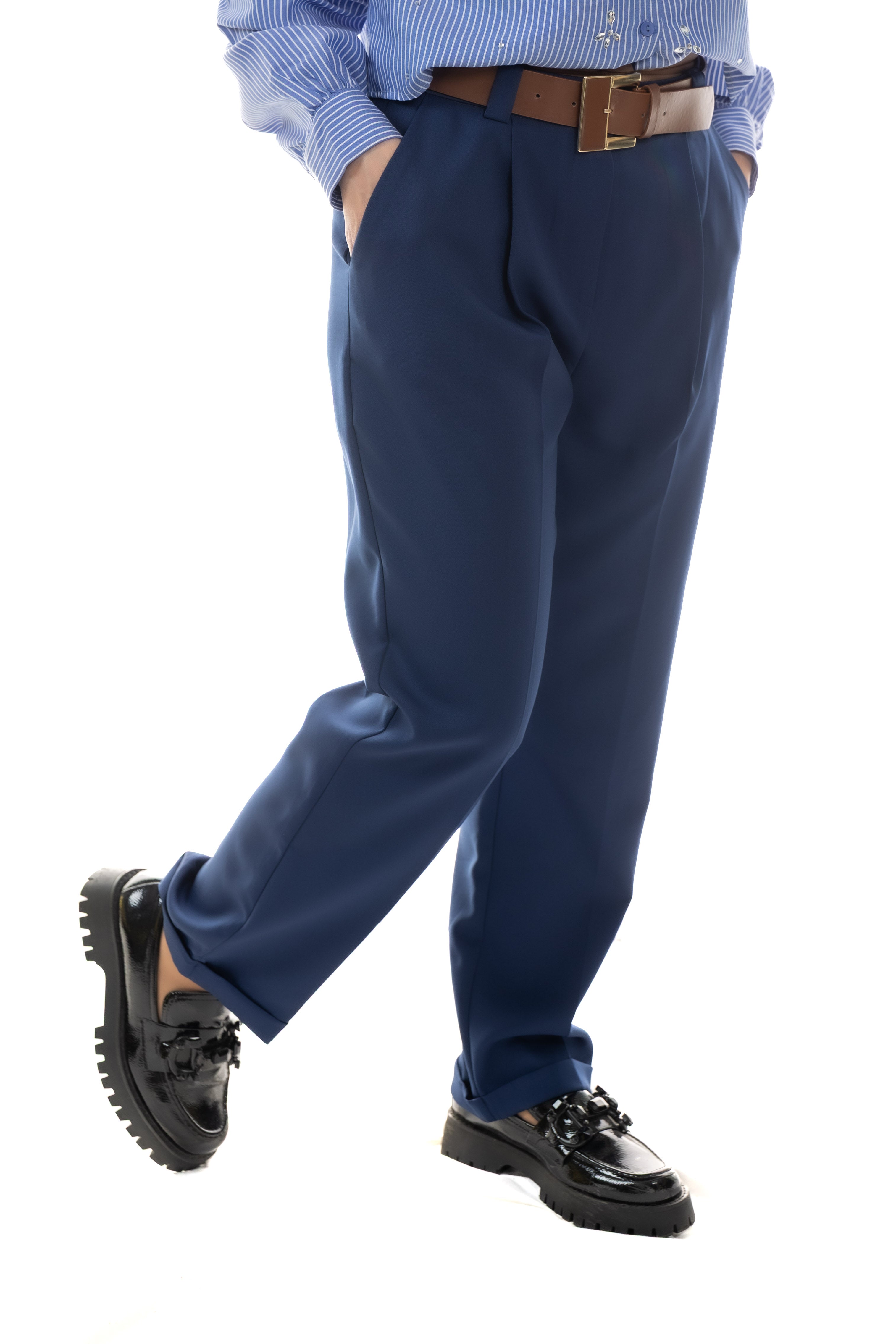 Ψηλόμεσο Παντελόνι με Ρεβέρ & Ζώνη