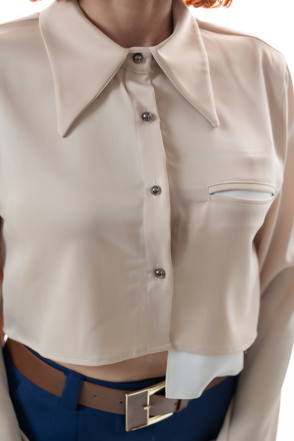 Σατέν Κροπ Πουκάμισο Με Τσέπη