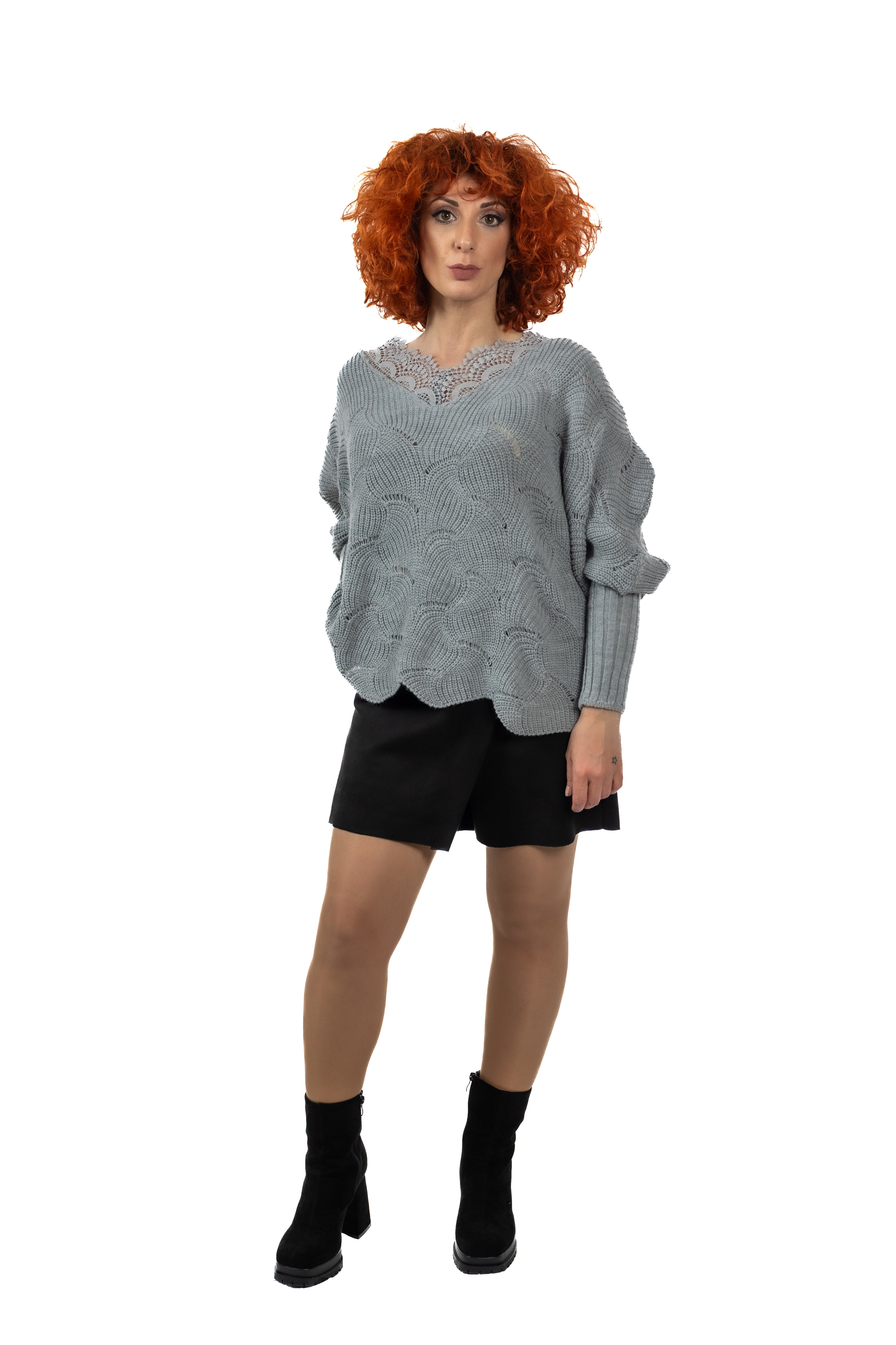 Signature Oversized Πλεκτό One Size με Δαντέλα