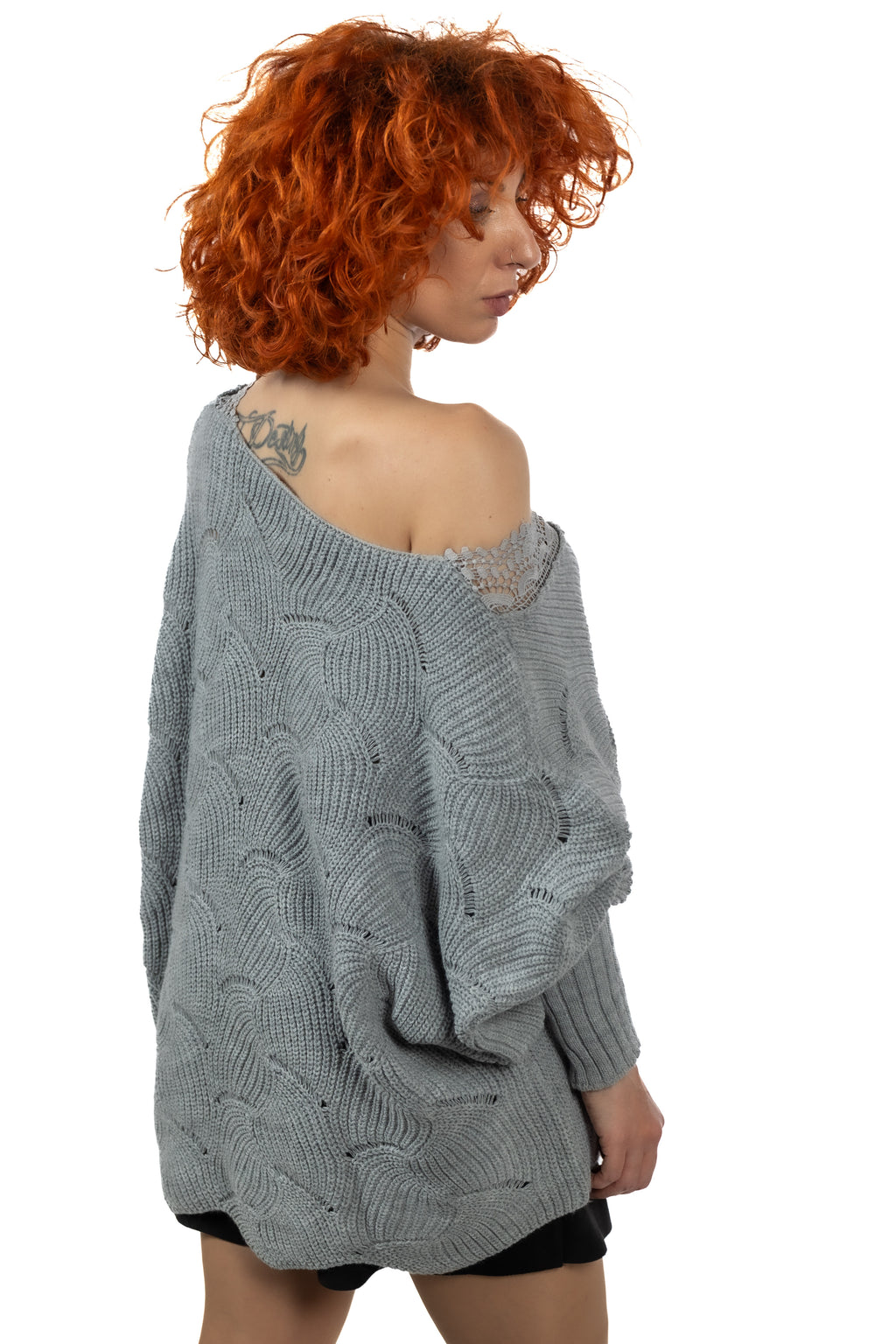 Signature Oversized Πλεκτό One Size με Δαντέλα