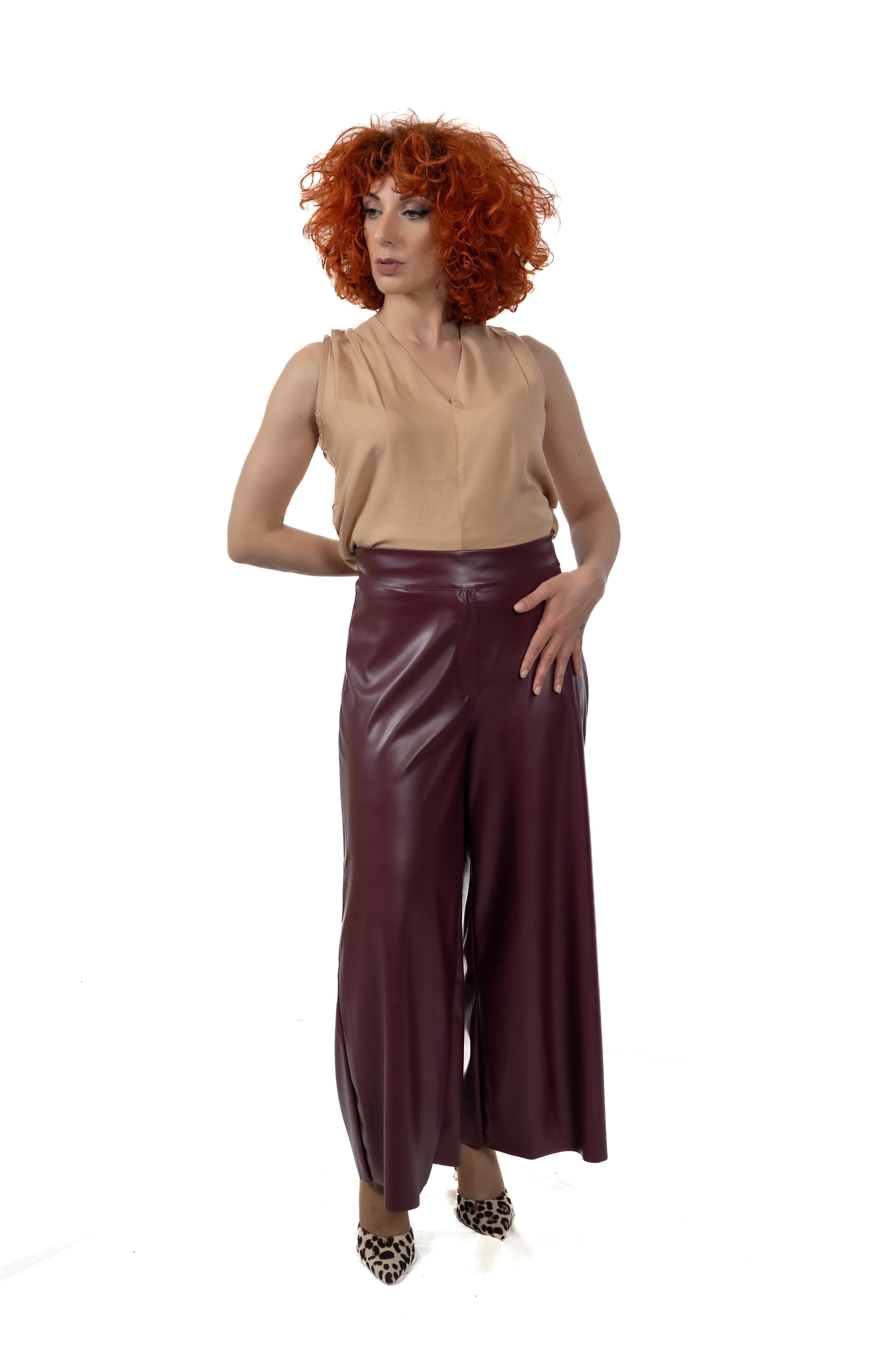 Wide-Leg Παντελόνι Δερματίνης