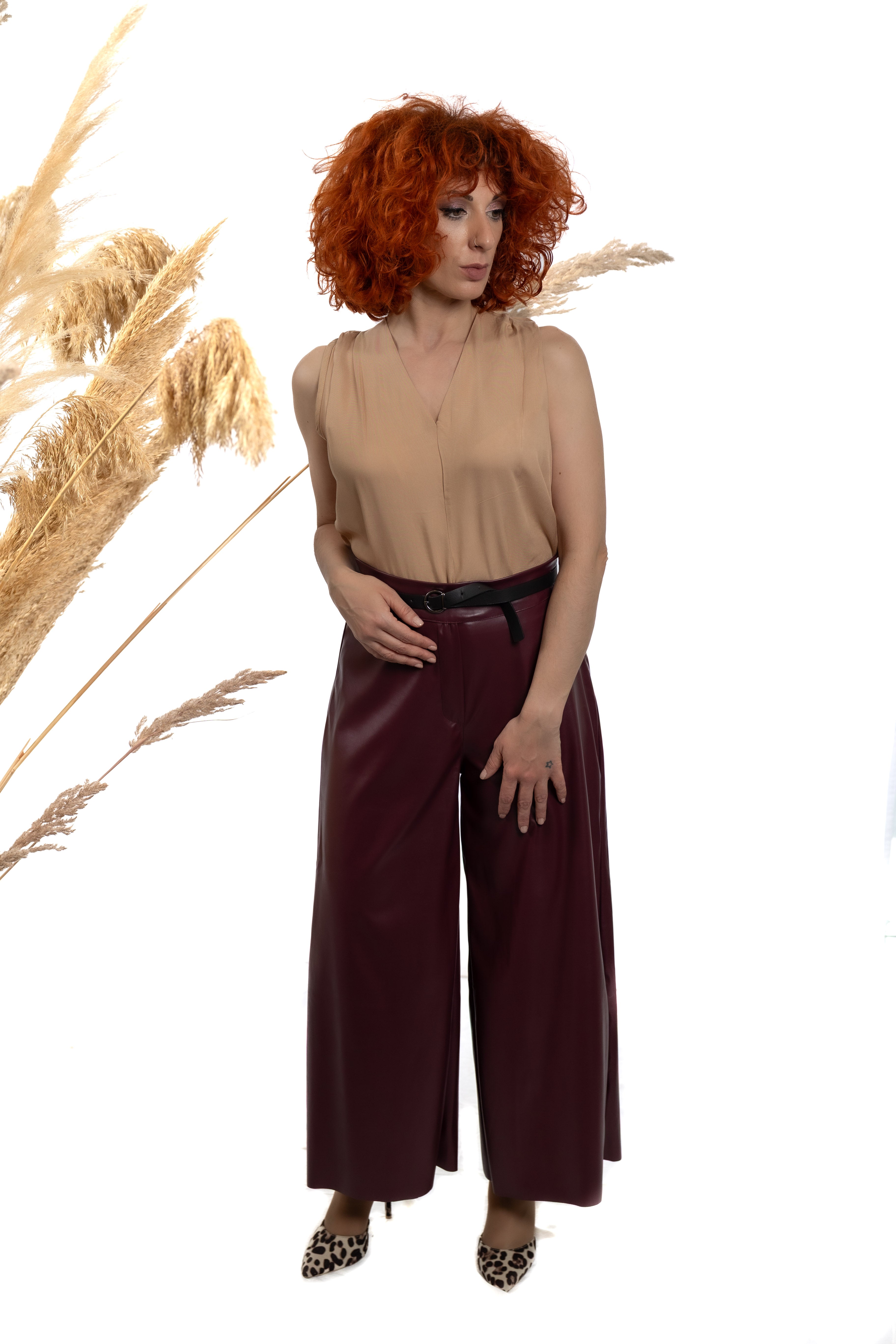 Wide-Leg Παντελόνι Δερματίνης