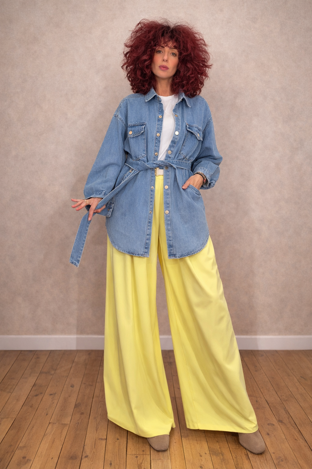 Βαμβακερό Τζιν Πουκάμισο Με Ζώνη