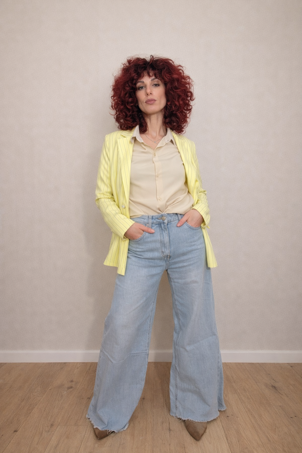 Ψηλόμεσο wide leg τζιν OLÈNE με βαμβακερό ύφασμα