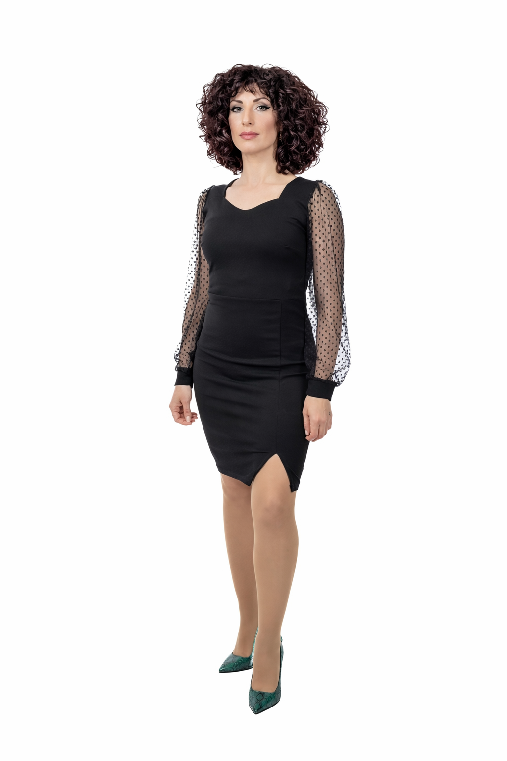 Μίνι Φόρεμα Με Διάφανα Μανίκια Από Τούλι