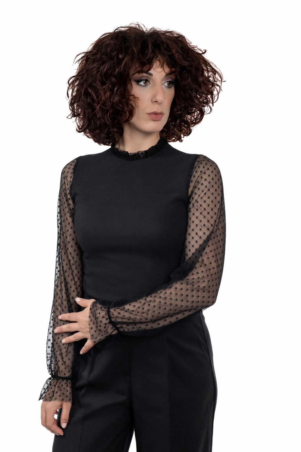 Τοπ Με Πουά Τούλι Στα Μανίκια