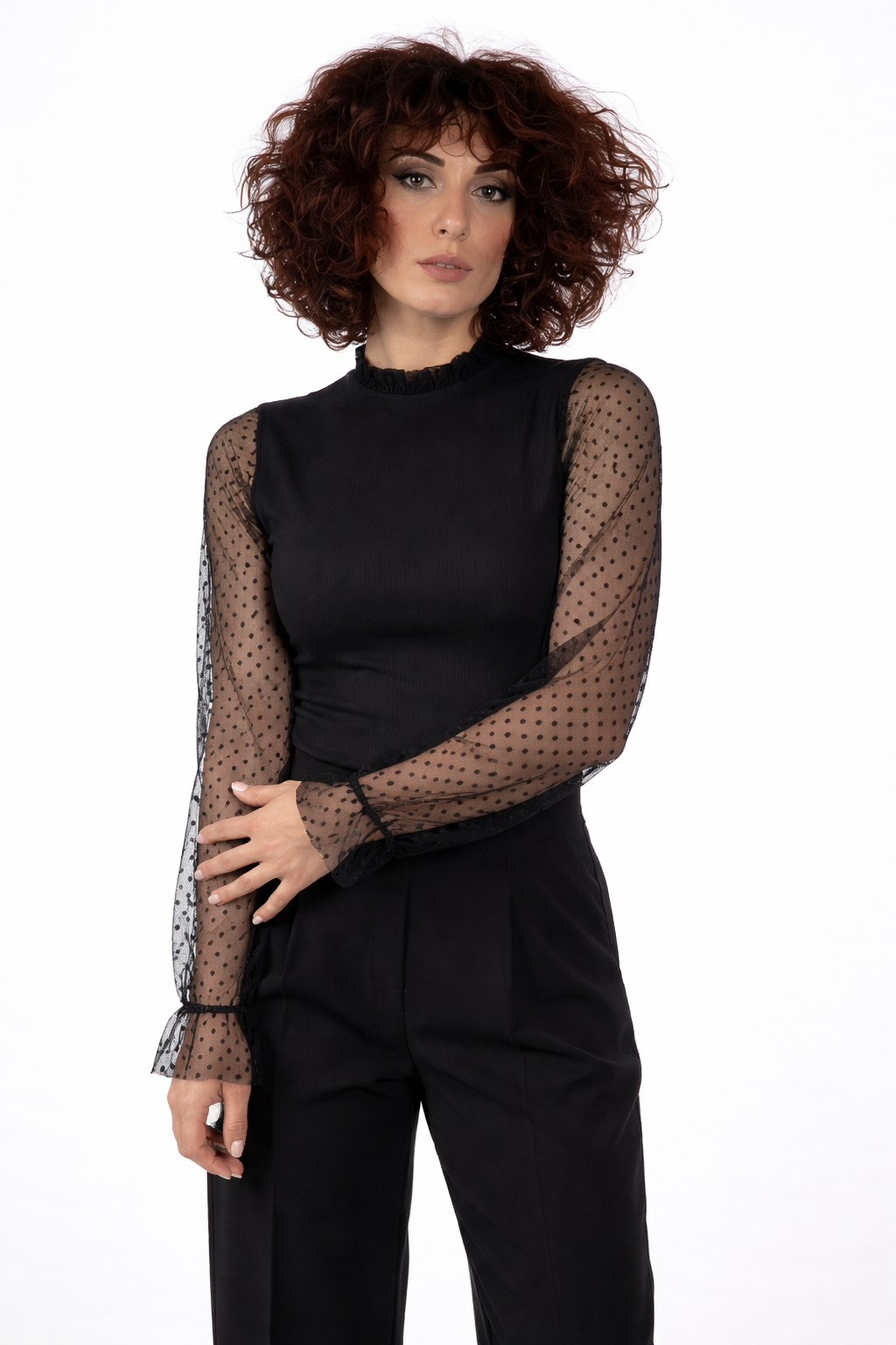 Τοπ Με Πουά Τούλι Στα Μανίκια