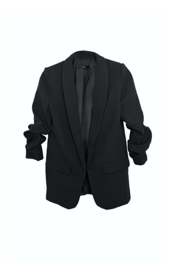 Μαύρο Slim Fit Σακάκι Με Σούρες Στα Μανίκια